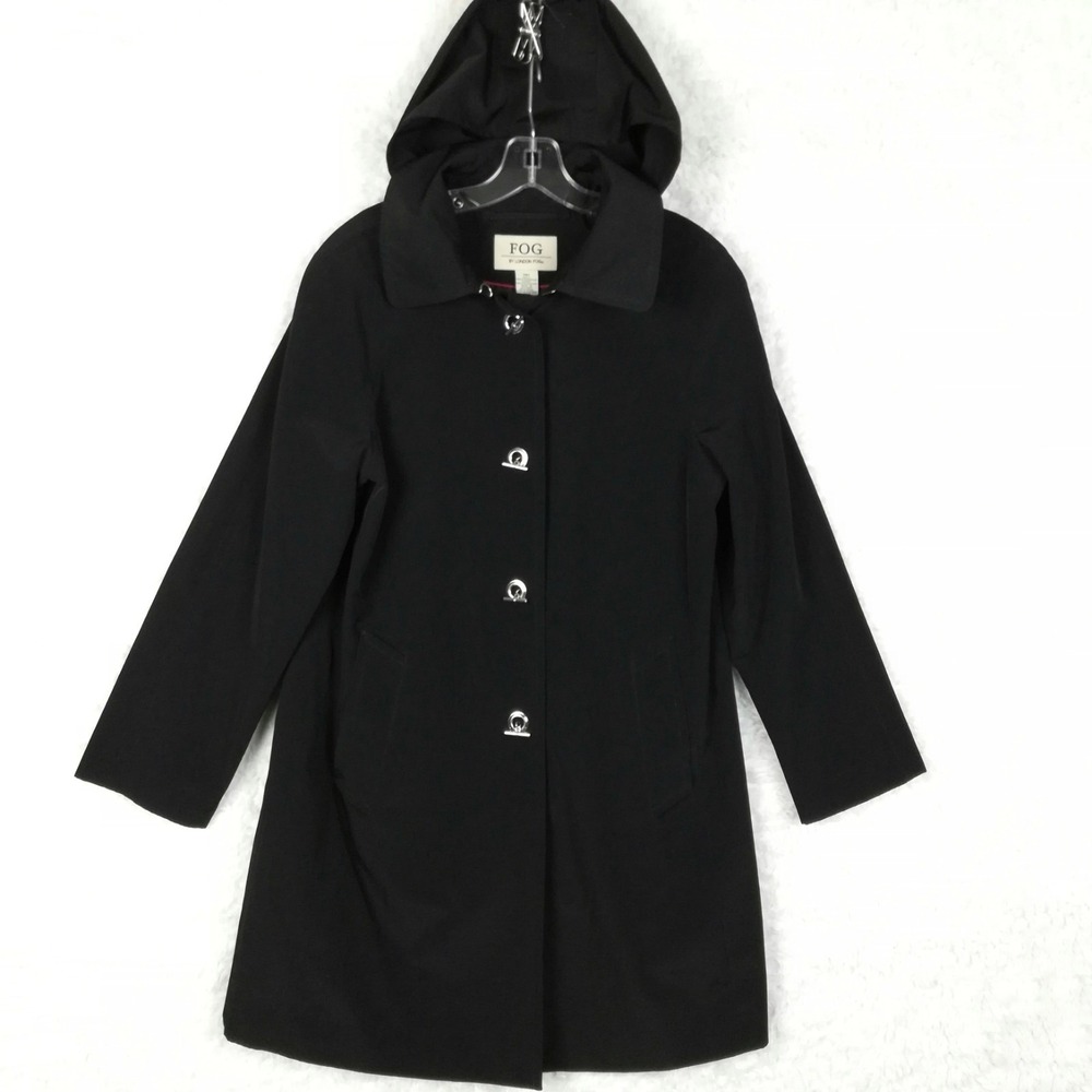 Fog London Fog Womens Coat Black Hooded Lightweight Toggle Trench Classic M